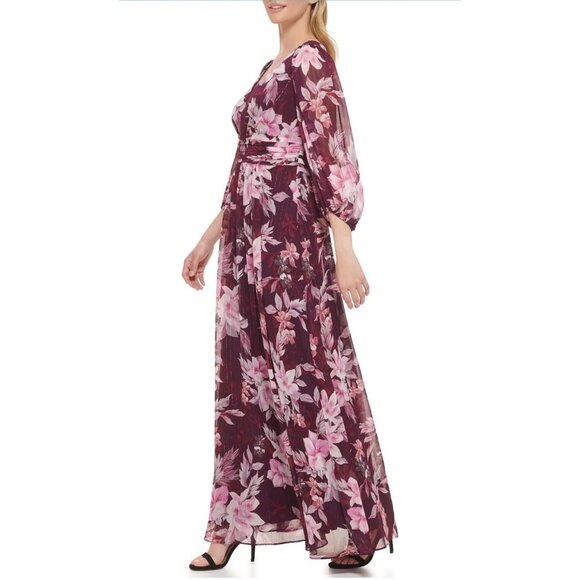 NWT Jessica Howard Burgundy Pink Floral Maxi Dress‎ 16W, WeddingElegant MSRP$169 - Picture 2 of 12